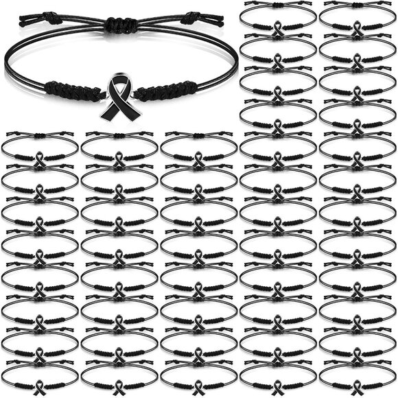 50 Black Melanoma Awareness Bracelets Adjustable Cord Stretch Jewelry Gifts for - Picture 1 of 6